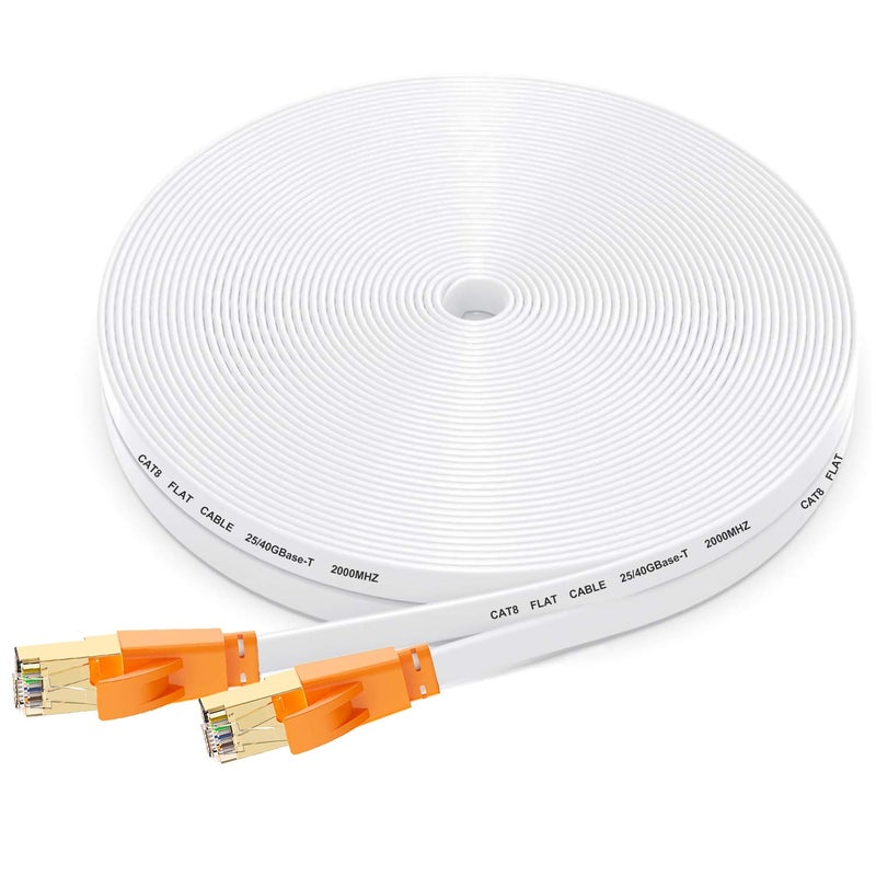 Smolink Ethernet Cable 50 FT, Cat 8 Ethernet Cable 2000Mhz 40Gbps, Internet Cable Professional Flat LAN Cable SFTP Patch Cord with Gold Plated RJ45 Connector for Router Modem, White - Image 1